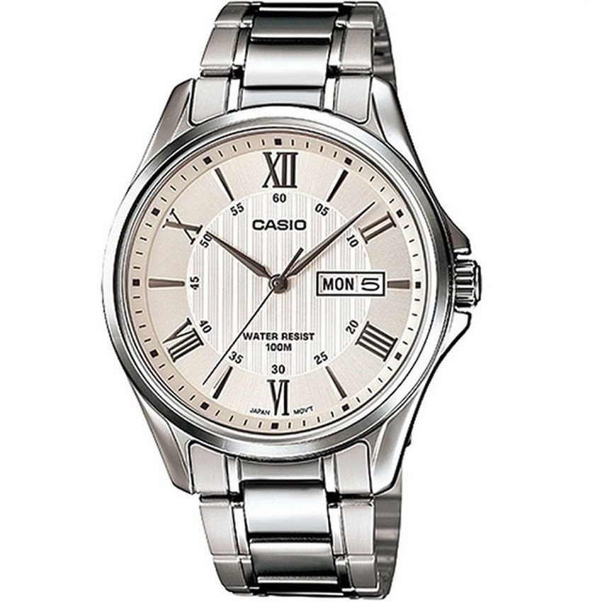 Casio Standard Gent quartz นาฬิกาข้อมือผู้ชาย เงิน/ขาว สายสแตนเลส
รุ่น MTP-1384D-7AVDF