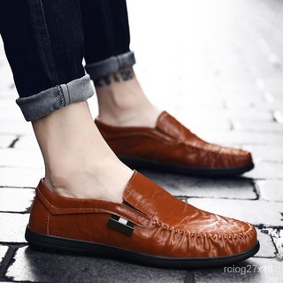 มีน้ำหนักเบา รองเท้าทำงานผู้ชายหนังแท้ แบบผูกเชือก สีดำ  Fashion PU leather loafers for men Extra elgH