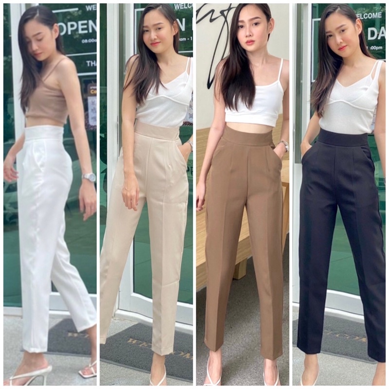 ราคาส่ง 2ตัว 🧡กางเกงกระบอกเล็กซิปหลัง เก็บทรงสวย เอวสูง กางเกงใส่ทำงาน ใส่เที่ยวได้ มีไซส์xs-xl