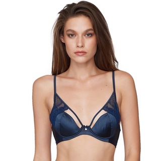 Kyra Hanna  DEMI BRA Navy Blue ยกทรงเต้าฟองน้ำตัดต่อผ้าซาติน