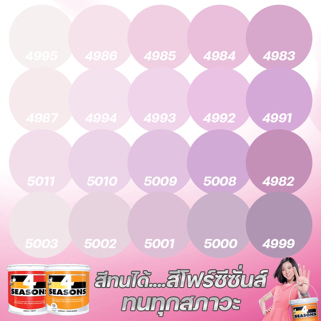 TOA 4 Seasons สีชมพูอมม่วง สีทาภายนอก ภายใน 3.7 ลิตร สีทาบ้าน สีน้ำ สีอะครีลิค เนื้อสีแน่น กันร้อนเยี่ยม