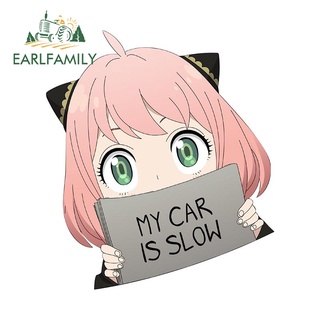 Earlfamily สติกเกอร์ ลายการ์ตูนอนิเมะ Spy Family Anya ger My Car Is Slow กันน้ํา สําหรับติดตกแต่งประตูรถยนต์ 13 ซม. x 11.4 ซม.