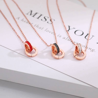 เพชรสี่เหลี่ยมเล็กเลขโรมันแหวนคู่สร้อยคอเพชรไทเทเนียมเหล็ก 18k กุหลาบทองคู่เครื่องประดับไหปลาร้า สร้อยคอ จี้