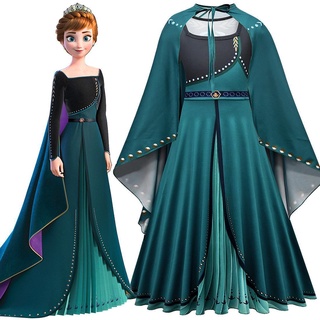 พร้อมส่ง ชุดเดรสยาว ชุดคอสเพลย์เจ้าหญิงเอลซ่า Frozen Anna สําหรับเด็กผู้หญิง ไซซ์ 110-150