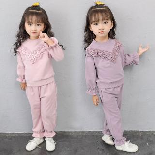 Girls Super-Lacy Lace Set 2022 ชุดกีฬาฤดูใบไม้ผลิและฤดูใบไม้ร่วงใหม่สำหรับเด็กผู้หญิงสองชิ้น