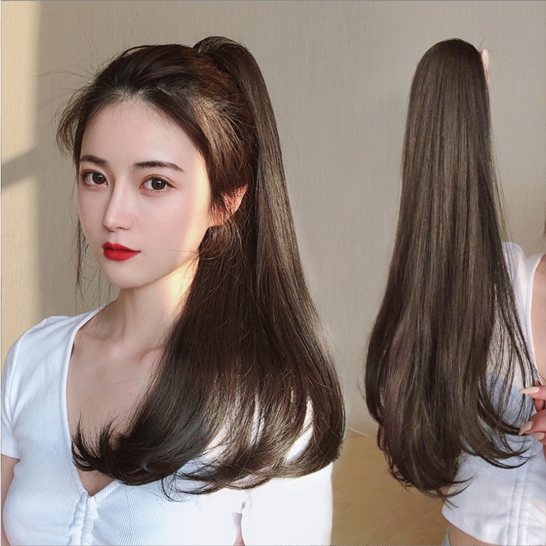 แฮร์พีชหางม้า แบบหนีบ ผมปลอม วิกผมหางม้า ปลายงุ้มเล็กน้อย เพิ่มความเป็นธรรมชาติ ดัด/หนีบ เพิ่มได้