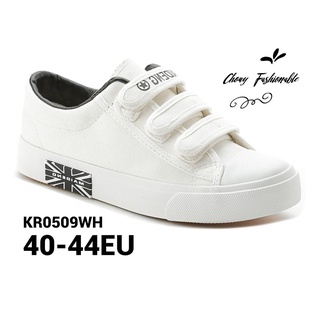 รองเท้าผ้าใบผู้หญิงไซส์ 40-44 EU ไร้เชือก แบบเทปติด สีขาว KR0509WH