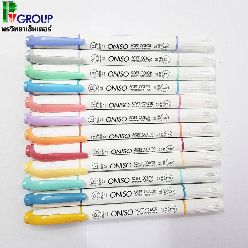 ปากกาไฮไลท์Oniso soft color 2 หัวในด้ามเดียว12ด้าม/เเพ็คคละสี