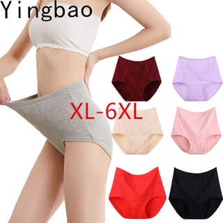 Yingbao XL-6XL กางเกงชั้นใน เอวสูง ผ้าฝ้ายแท้ ขนาดใหญ่ สีพื้น สําหรับผู้หญิง