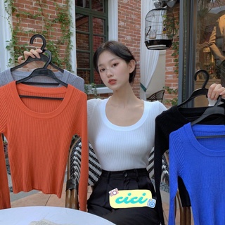 Cici(NO.9317)เสื้อไหมพรมคอกลมแขนยาว เนื้อผ้าทอเป็นร่องยืดได้เยอะ รุ่นนี้คลาสซี่มากใส่แมทช์ง่ายสุดๆ