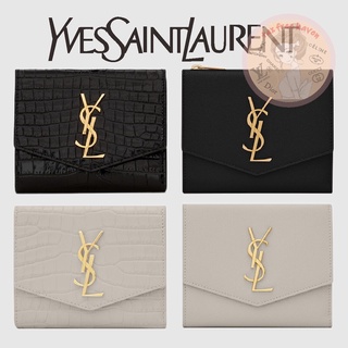 Shopee ราคาถูกสุดๆ 🔥 ของแท้ 100% 🎁YSL/Yves Saint Laurent Brand New UPTOWN Crocodile Embossed Shiny Leather Short Wallet