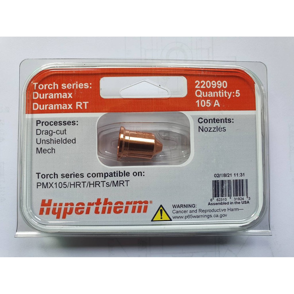 220990 Nozzle 105A : Hypertherm USA , ของแท้100% , ( สินค้าขายดี )