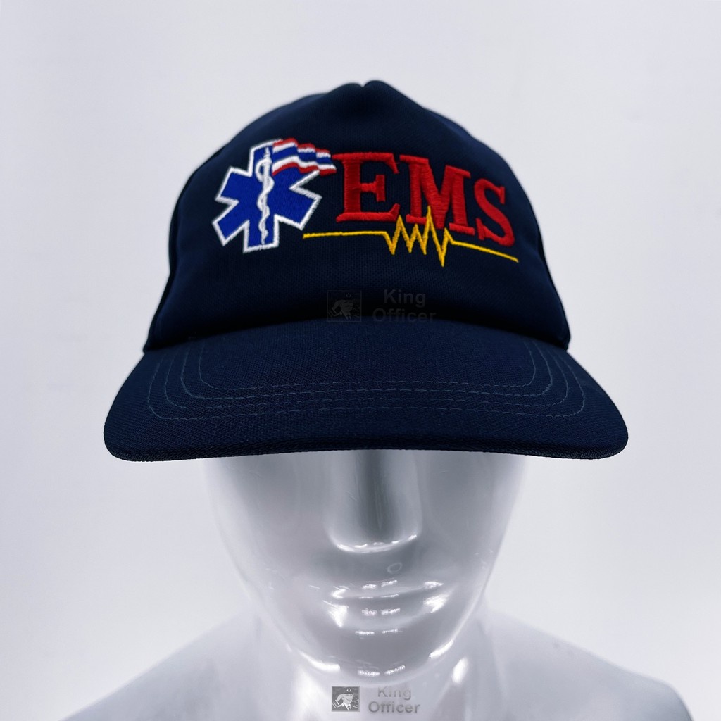 เครื่องประดับ❧หมวก กู้ชีพ กู้ภัย ปัก EMS บุฟองน้ำ ปักทั้งใบ สีกรมท่า (Navy Blue) (G32)