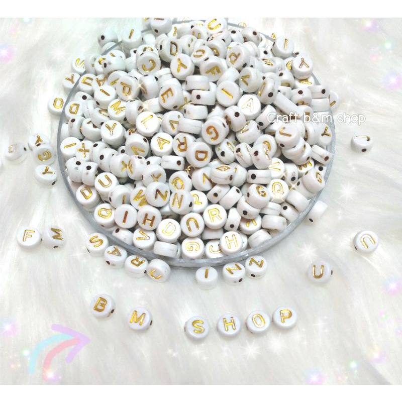 ลูกปัดอักษร ลูกปัดABC 20g. ลูกปัดทำสายคล้องแมส ลูกปัดทำสร้อย ลูกปัดสีขาว