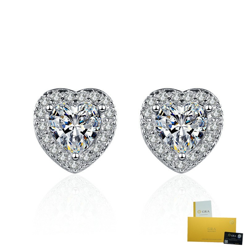 [with Gra Certificate] Fashion Heart-Shaped Diamond Stud Earrings Female Moissanite Fine Jewelry