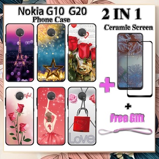 2 IN 1 Nokia G10 G20 เคสโทรศัพท์ พร้อมกระจกนิรภัย เซรามิค ป้องกันหน้าจอ โค้ง ฟิล์มนิรภัย โรแมนติก