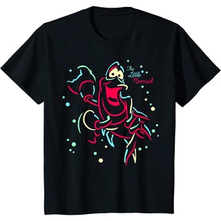 เสื้อยืดผ้าฝ้ายพรีเมี่ยม เสื้อยืด พิมพ์ลายกราฟิก Disney Little Mermaid Neon Sebastian