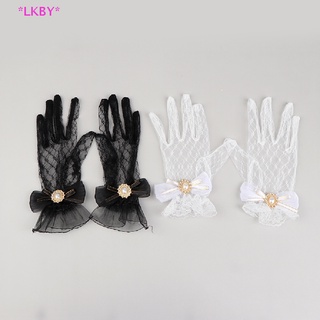 Luckybabys&gt; ถุงมือลูกไม้ ดอกไม้ โบว์ โลลิต้า ลูกไม้ สีดํา สีขาว ฤดูร้อน สําหรับเด็กผู้หญิง ใหม่