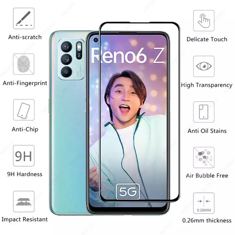 ฟิล์มกระจกนิรภัย For Oppo A16/Reno6Z/6/A5i/A5Pro/A5X/Reno13/13F/Reno14/14F/14Pro/A6X/A6Proฟิล์มกระจกเต็มจอขอบดำกันกระแทก