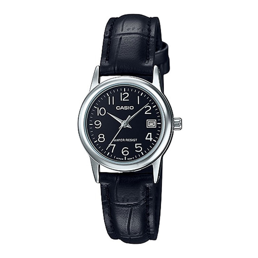 Casio Standard นาฬิกาข้อมือผู้หญิง สายหนังแท้ รุ่น LTP-V002,LTP-V002L,LTP-V002L-1B - สีดำ