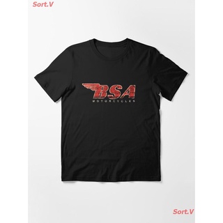 Sort.V รถจักรยานยนต์ BSA Motorcycle Distressed Design Logo T Shirt Essential T-Shirt เสื้อยืดพิมพ์ลาย ผู้ช ายและผู้หญิง