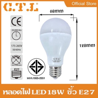 หลอดไฟ LED ขนาด 18W หลอด BULB ยี่ห้อ C.T.L มีแสงแสงขาว/แสงวอร์ม ขั้วเกลียวE27