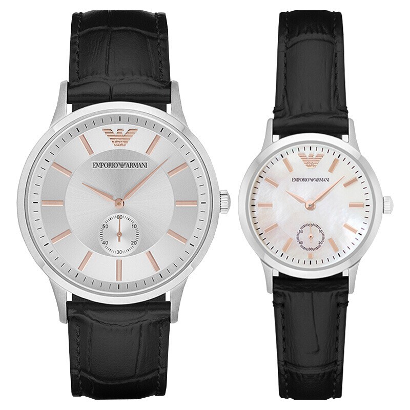 Emporio Armani นาฬิกาสายหนังคลาสสิกแบบสบาย ๆ แฟชั่นควอตซ์คู่นาฬิกา AR9113