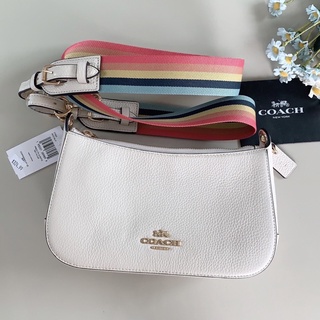 🌈✨Coach ทรงพอชรุ่นใหม่ หนังล้วนสีขาว สายสปอร์ตสีรุ้ง หายากและสวยมากค่ะใบนี้✨🌈💥