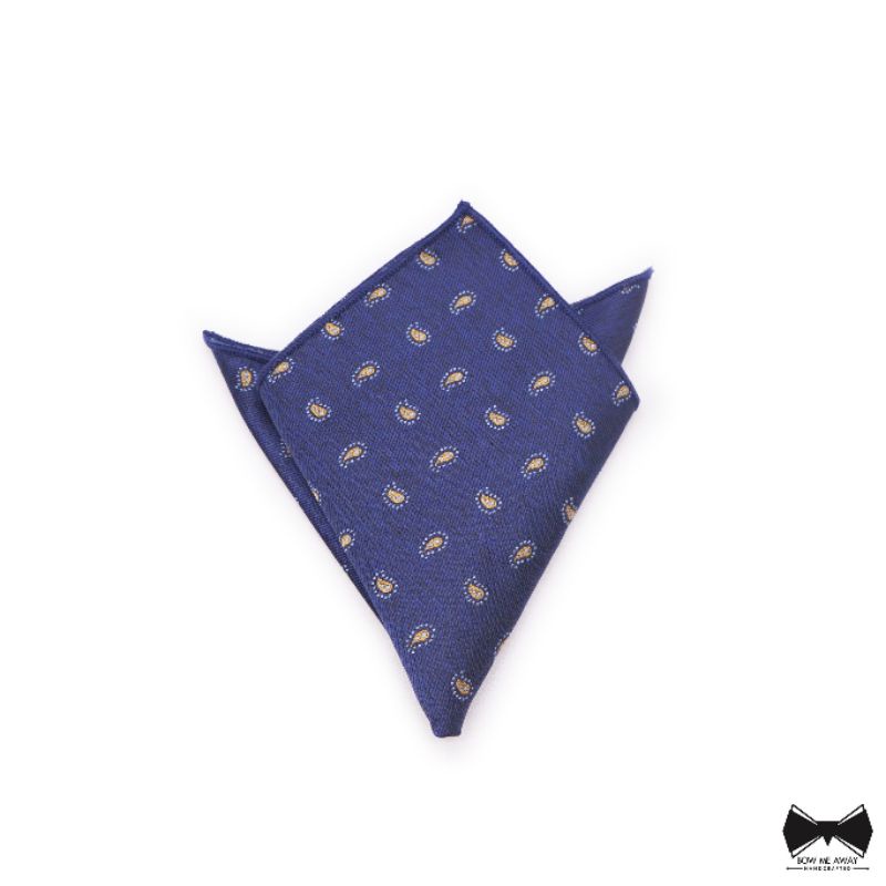 ผ้าเช็ดหน้าสูทกรมท่าลายเพสลี่ย์-Navy Blue Paisley pocket square