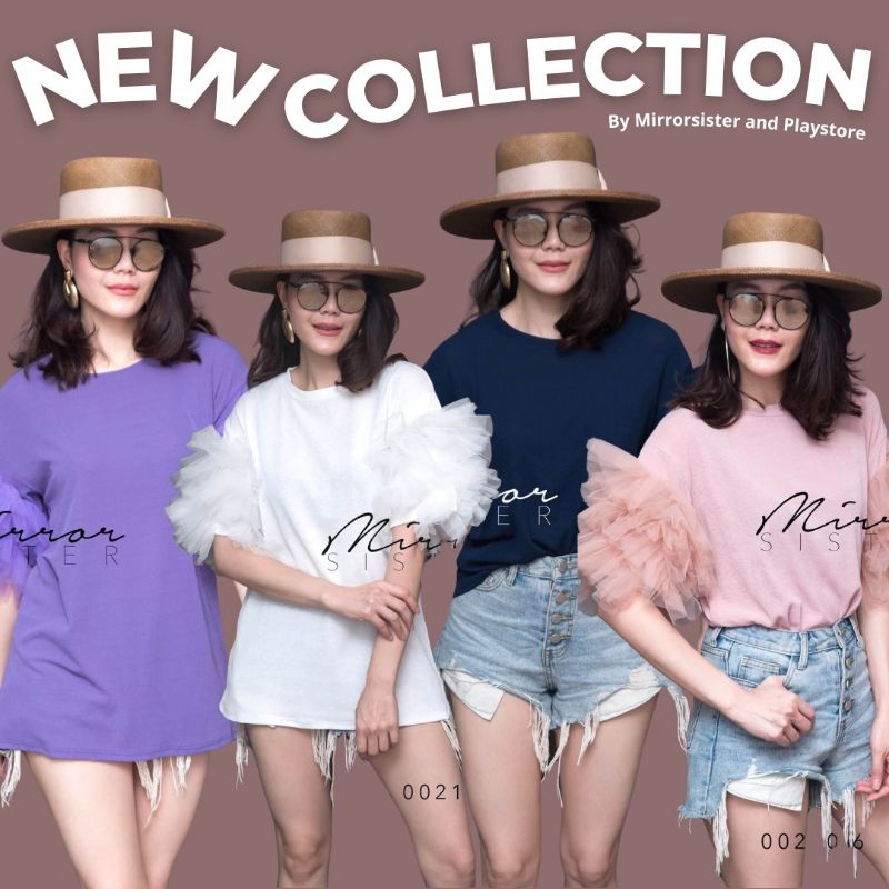 ป้าย Mirrorsister​ 00210.6 เสื้อยืดแขนสั้นฟู่ฟ่าตัวเก๋ มีดีเทลแต่งระบายฟูฟ่องที่แขน