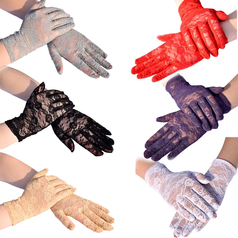 ถุงมือขับรถ ลูกไม้ สั้น ระบายอากาศ สีดํา เซ็กซี่ สําหรับผู้หญิง