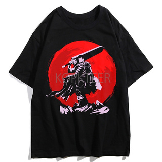 เสื้อยืดสีดำอินเทรนด์เสื้อยืดแขนสั้นพิมพ์ลายการ์ตูน Guts Berserk สีดําสไตล์ฮิปฮอปสําหรับผู้ชายS M L   XL  XXL