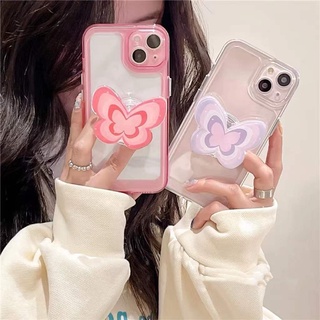 เคสโทรศัพท์มือถือ แบบใส ลายผีเสื้อ พร้อมขาตั้ง สําหรับ iPhone 13 Pro Max 14 Plus 14 Pro Max 12 Pro Max 11 Pro Max 7 8 Plus Xs Max XR