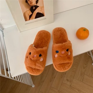 [พร้อมส่ง🐻]รองเท้าใส่ในบ้าน รองเท้าสลิปเปอร์ slipper ลายหมี พื้นยางมีกันลื่น ขนนุ่มฟูมาก
