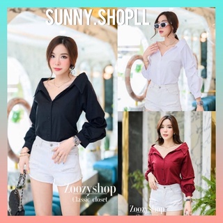 🔆Sunny🔆เสื้อเชิ้ตปาดไหล่แขนชั้น💕เรียบหรู ผ้าOxford นิ่ม ใส่สบายย