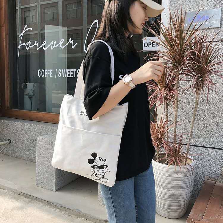 (ส่งจากไทย/พร้อมส่ง)Mickey Mouse ใบใหญ่ ผ้าหนา กระเป๋าผ้า สะพายข้าง สะพายหลัง ถอดสายได -MQbd