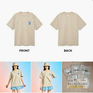 ของแท้ 💯% MLB Classic Monogram Pattern Print T-Shirt เสื้อยืดสีเบจ logo B 🤎💙