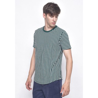 SKELLY เสื้อยืดผู้ชายลายทางแขนสั้น สีขาว - เขียว HOOMER STRIPES T2 GREEN