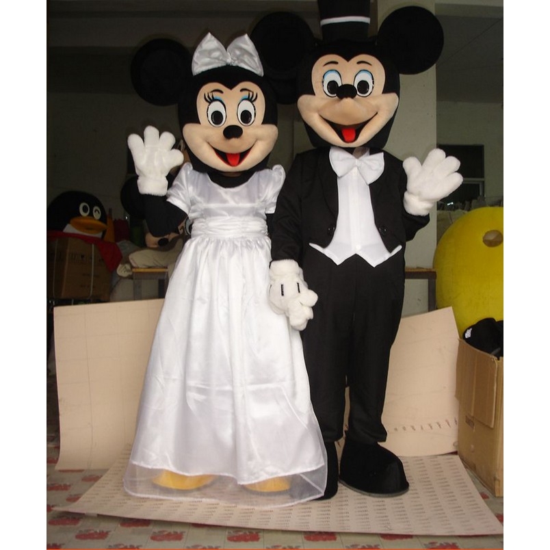 Multi-color Pink Mickey and pink Minnie Mascot Costume Cartoon ...