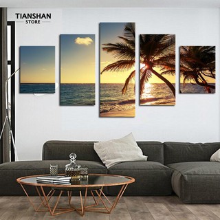 TianShan 5 ชิ้น / เซ็ต Sunset Sea Coconut Tree Wall ตกแต่งห้องรับแขกที่ไม่เหมือนใคร