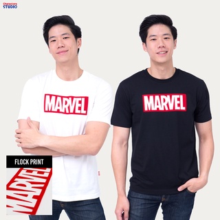 Marvel Men Logo T-Shirt Flock Print - เสื้อมาร์เวลผู้ชายพิมพ์กำมะหยี่ สินค้าลิขสิทธ์แท้ ใส่ได้ทั้ง หญิง และ ชาย