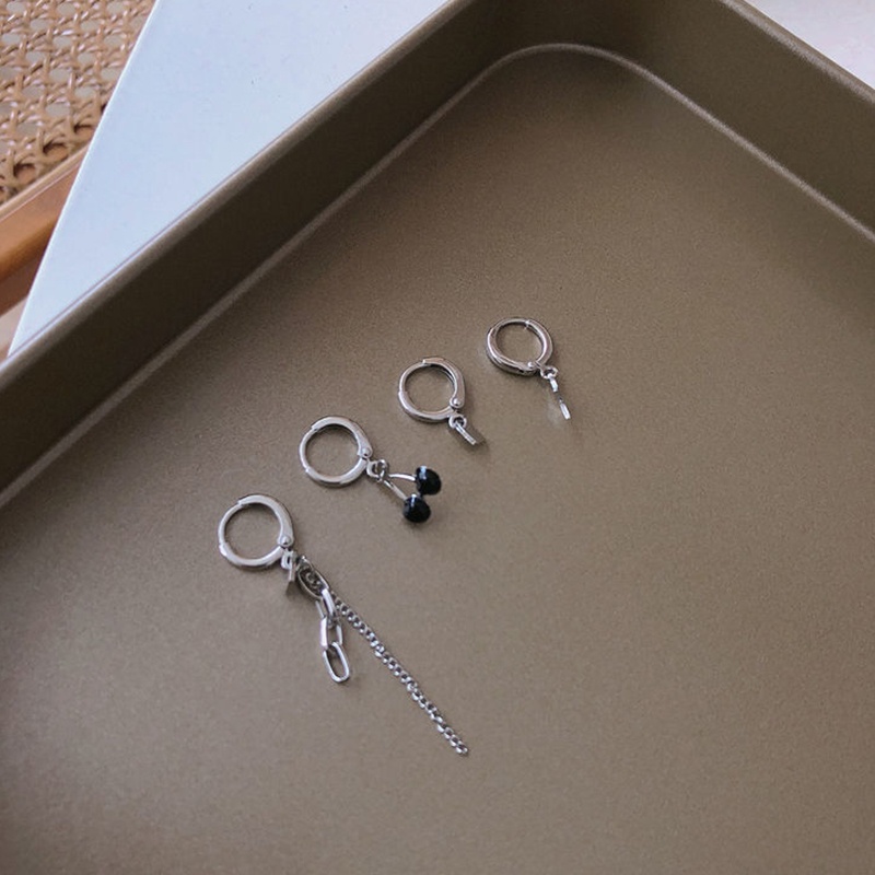 4PCS Black Cherry Earrings Set Simple Design Peach Heart Chain Earrings ราคา ถูกที่สุด ดีลบีเคเค แกลเลอรีภาพที่ 9