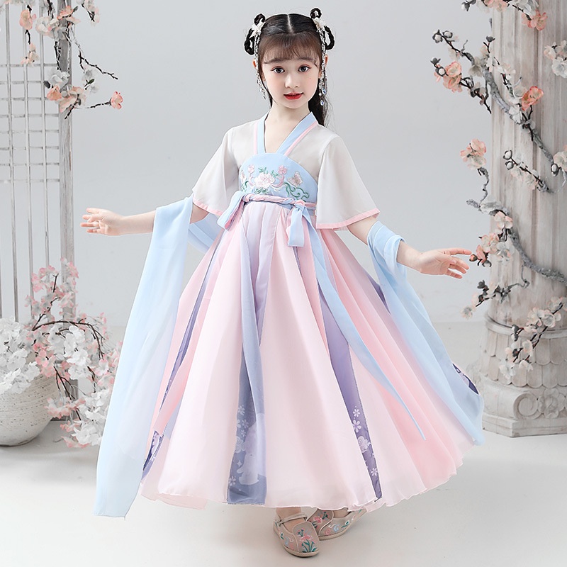 Lovely Girls Hanfu Traditional Chinese Ancient Costume Han Dynasty Perform Dress Oriental Princess Dress Kids Dance Wear