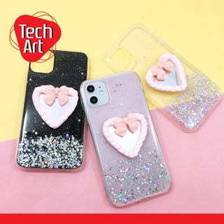 เคส I7+ / I11 เคสมือถือ TPU เคลือบเจลกากเพชร กริตเตอร์ไล่สี ติดกระจกรูปหัวใจผูกโบว์ เคสติดกระจก