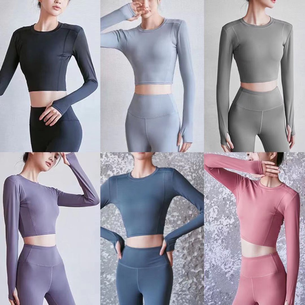 SALE!!! เสื้อครอปออกกำลังกายผู้หญิง เสื้อกีฬาแขนยาว เสื้อโยคะแขนยาว YOGA-106