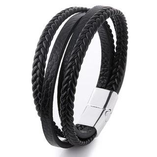[Z H Jewelry] สร้อยข้อมือหนัง สเตนเลส สไตล์ฮิปฮอป ร็อค เรโทร เครื่องประดับแฟชั่น สําหรับผู้ชาย