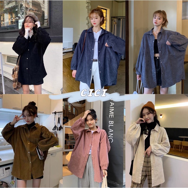 ส่งทันที Cici(NO. 633)เสื้อเชิ้ตแขนยาวผ้าลูกฟูหนา Oversizeสีสดทรงหลวมใส่แบบเท่ห์ๆน่ารัก