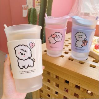 พร้อมส่ง​ Coffee Glass Cup แก้วพร้อมช้อน​ ฝาปิด​ และที่จับกันร้อน