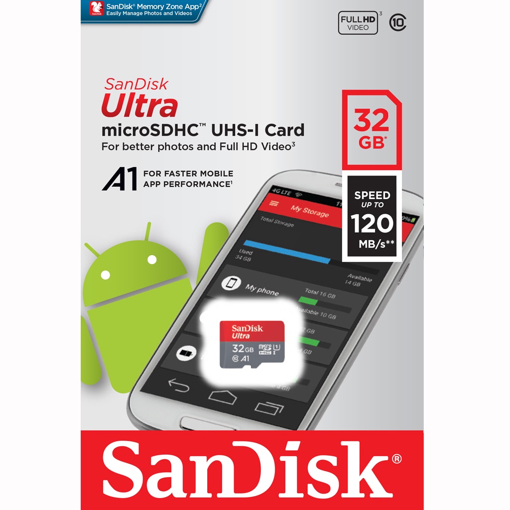 SanDisk Ultra Micro SD Card SDHC 32GB Class10 120MB/s A1 (SDSQUA4-032G-GN6MN)  เมมโมรี่การ์ด โทรศัพท์ มือถือ ประกัน Synnex 10 ปี | Shopee Thailand