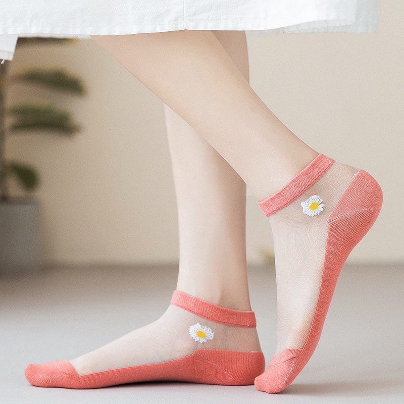 ถุงเท้าข้อสั้น ผ้ากํามะหยี่ แบบบางพิเศษ ระบายอากาศได้ดี ลายดอกเดซี่ จํานวน 1 คู่ - รูปที่ 4